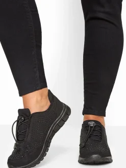 Yours Curve Black Extra Wide Fit Titania Gem Trainers
