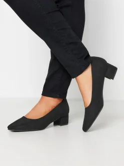 Yours Curve Black Extra Wide Fit Faux Suede Block Heel Court Shoes In Extra Wide Fit