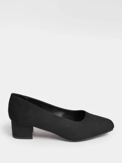 Yours Curve Black Extra Wide Fit Faux Suede Block Heel Court Shoes In Extra Wide Fit