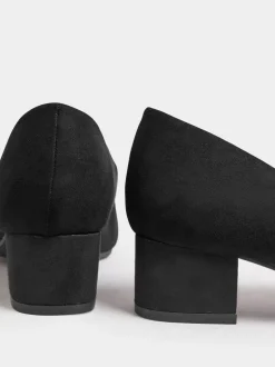 Yours Curve Black Extra Wide Fit Faux Suede Block Heel Court Shoes In Extra Wide Fit