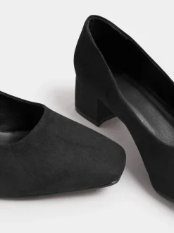 Yours Curve Black Extra Wide Fit Faux Suede Block Heel Court Shoes In Extra Wide Fit