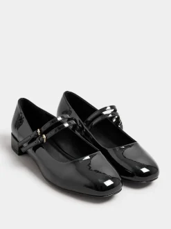 Yours Curve Black Extra Wide Fit Extra-Wide Mary Jane Fit Low Block Patent Shoes