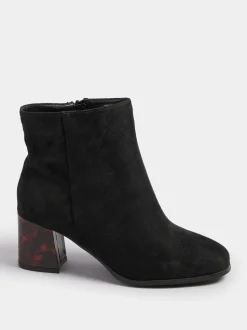 Yours Curve Black Extra-Wide Fit Tortoise Shell Block Heel Boots