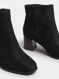 Yours Curve Black Extra-Wide Fit Tortoise Shell Block Heel Boots