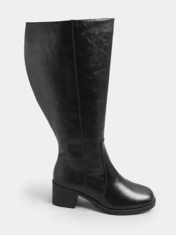 Yours Curve Black Extra-Wide Fit Square Toe Knee Block Boots