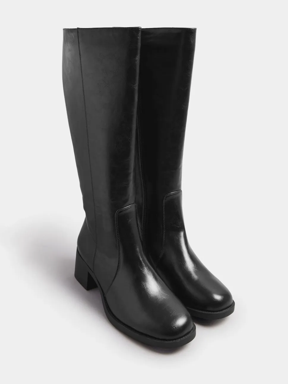 Yours Curve Black Extra-Wide Fit Square Toe Knee Block Boots