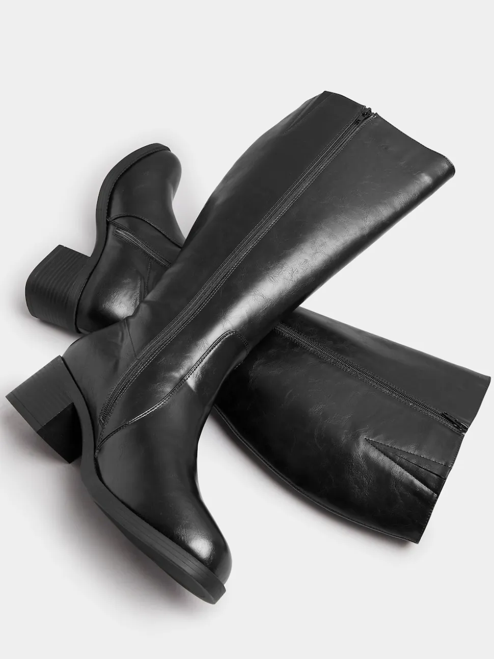 Yours Curve Black Extra-Wide Fit Square Toe Knee Block Boots