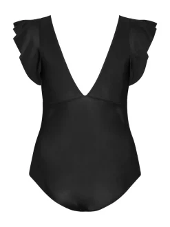 Yours Curve Black Frill Sleeve Swimsuit
