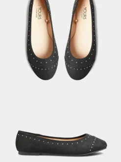 Yours Curve Black Ground Wide Fit Blaise Ballerinas
