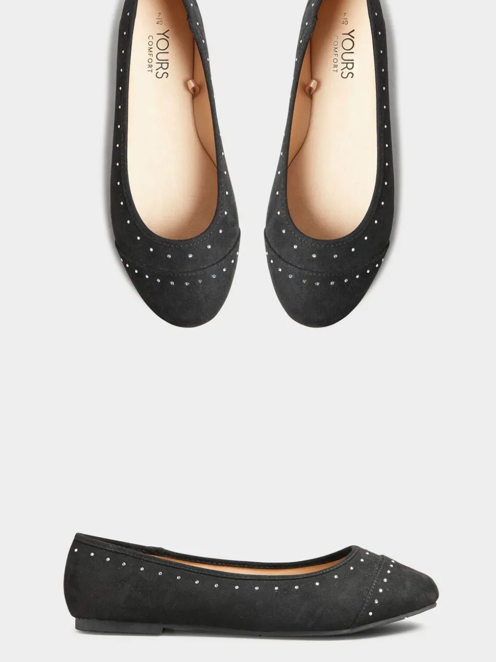 Yours Curve Black Ground Wide Fit Blaise Ballerinas
