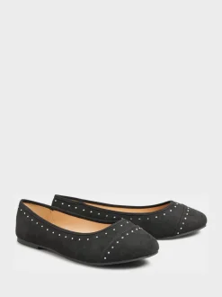 Yours Curve Black Ground Wide Fit Blaise Ballerinas