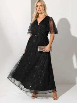 Yours Curve Black London Sequin Celestial Wrap Maxi Dress