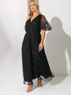 Yours Curve Black London Sequin Celestial Wrap Maxi Dress