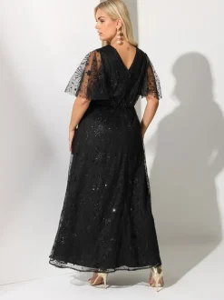 Yours Curve Black London Sequin Celestial Wrap Maxi Dress
