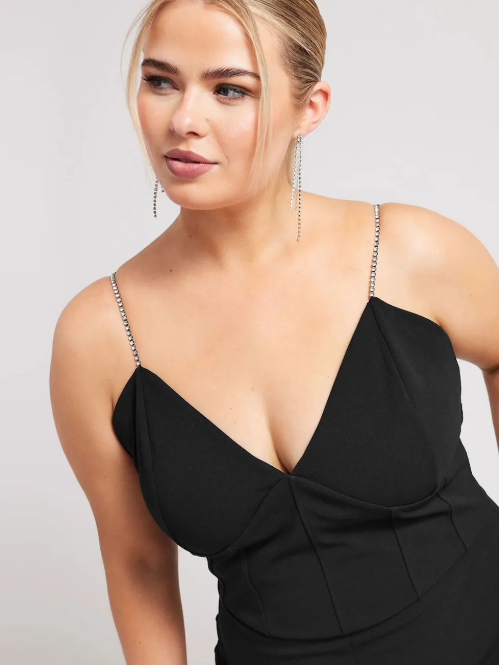 Yours Curve Black LONDON Diamante Corset Jumpsuit
