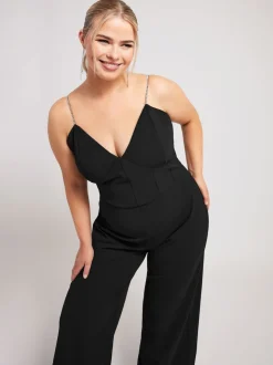 Yours Curve Black LONDON Diamante Corset Jumpsuit
