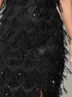 Yours Curve Black London Sequin Tassle Choker Dress