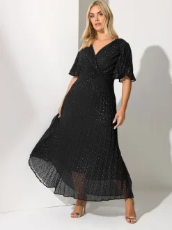 Yours Curve Black London Metallic Pleated Wrap Dress