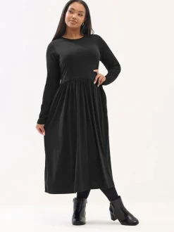 Yours Curve Black Long Sleeve Peplum Midaxi Dress