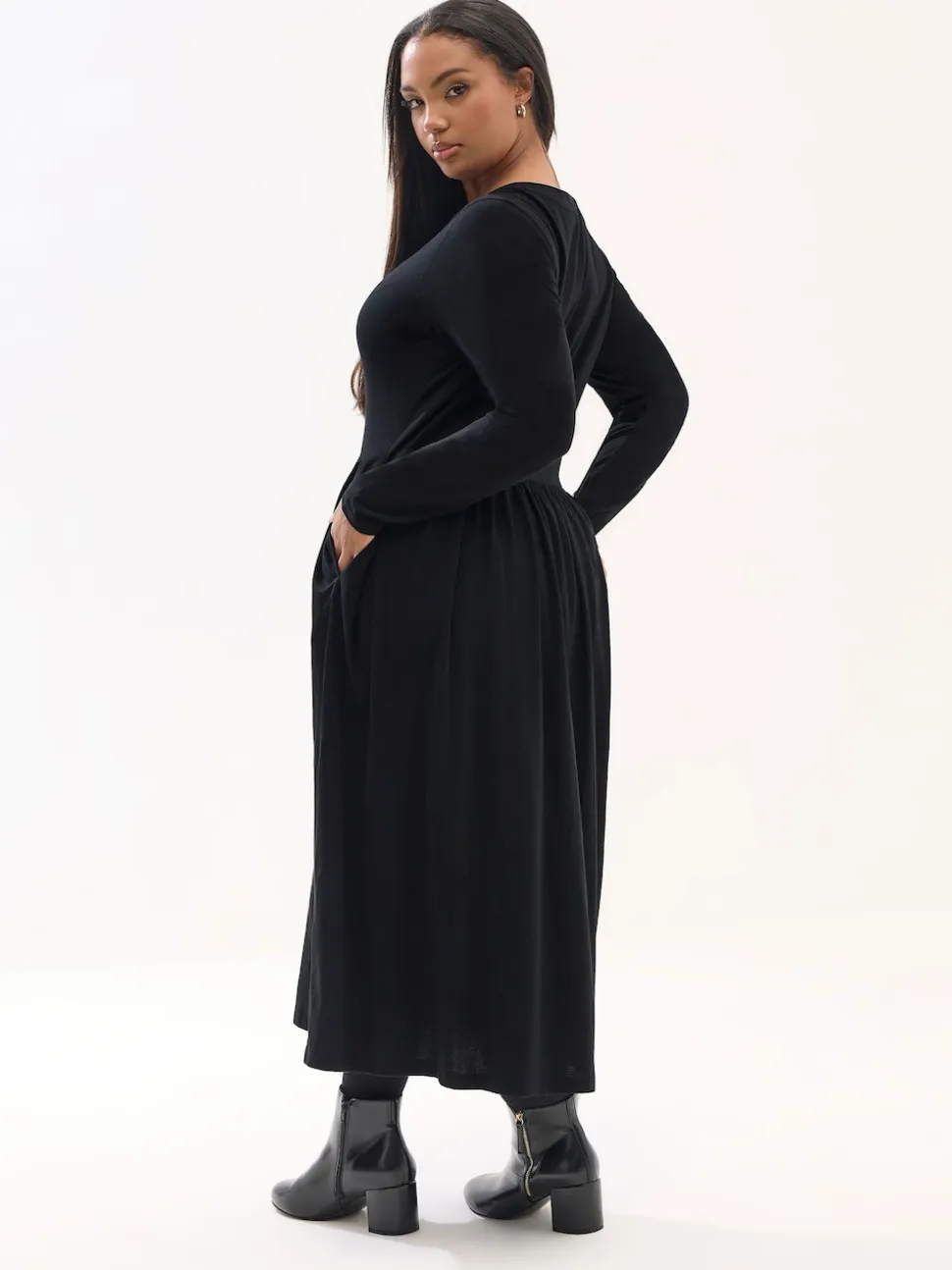 Yours Curve Black Long Sleeve Peplum Midaxi Dress