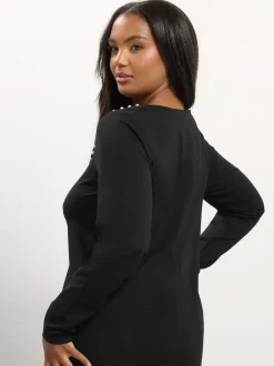 Yours Curve Black Long Sleeve Square Neck Swing Top