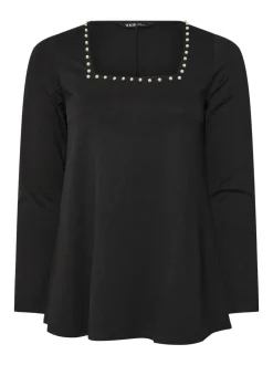 Yours Curve Black Long Sleeve Square Neck Swing Top