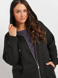 Yours Curve Black Longline Zip Through Hoodie