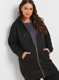 Yours Curve Black Longline Zip Through Hoodie