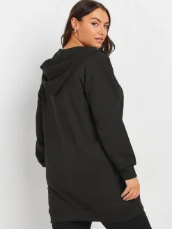 Yours Curve Black Longline Zip Through Hoodie