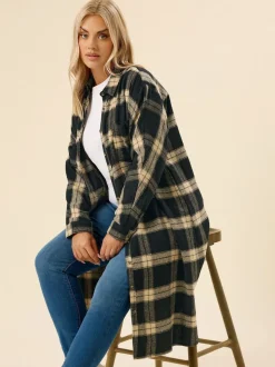 Yours Curve Black Longline Check Shirt