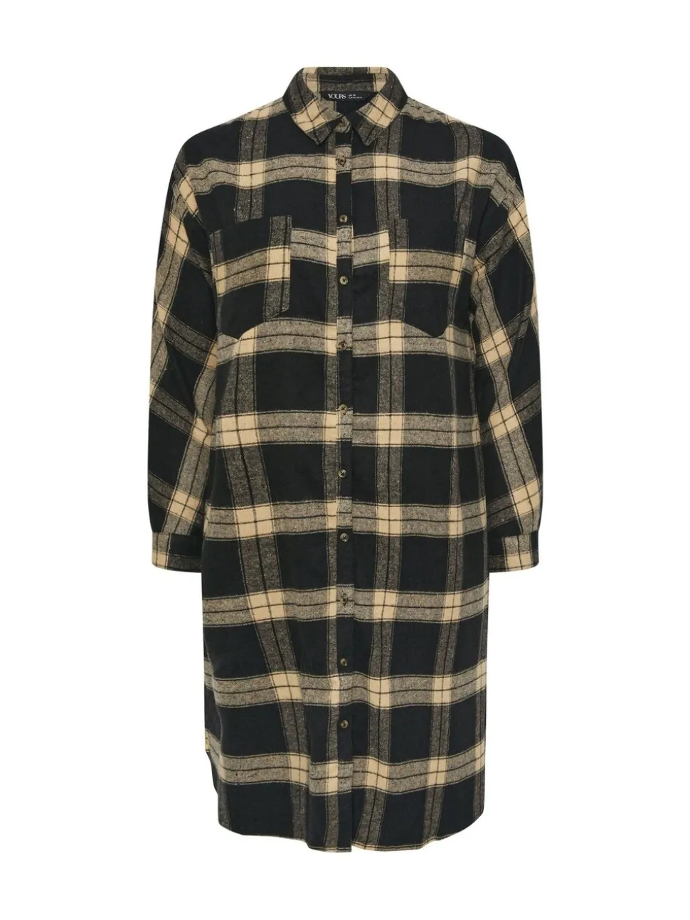 Yours Curve Black Longline Check Shirt