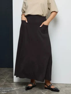 Yours Curve Black Maxi Jersey Stretch Skirt