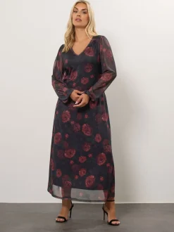 Yours Curve Black Mesh Balloon Sleeve Dress