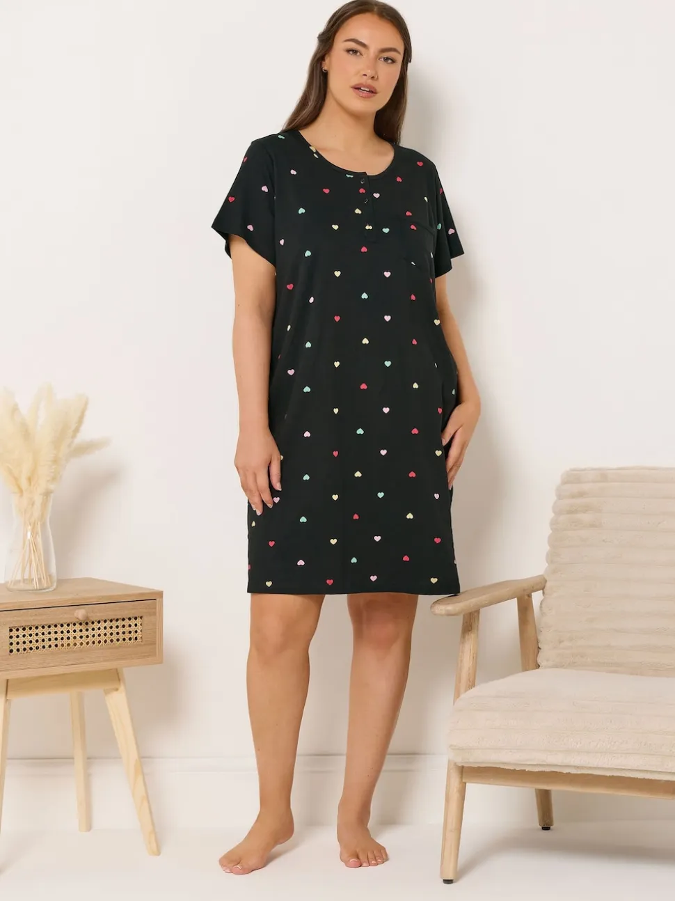 Yours Curve Black Placket Nightdress