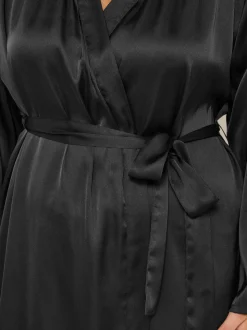 Yours Curve Black Satin Robe