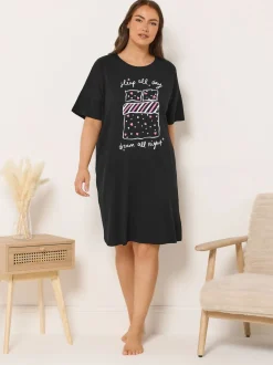 Yours Curve Black Sleep All Day Sleeptee Nightdress