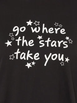 Yours Curve Black Stars Take You Long Sleeve Pyjamas and Tops Set