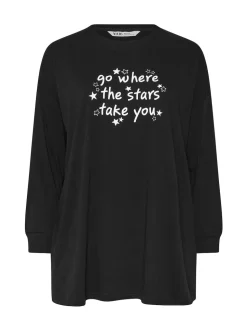 Yours Curve Black Stars Take You Long Sleeve Pyjamas and Tops Set