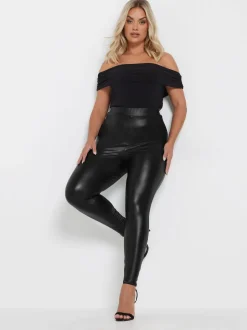 Yours Curve Black Stretch Coated Leggings