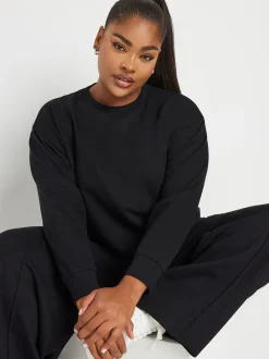 Yours Curve Black Sweatshirt & Wide Leg Joggers Set
