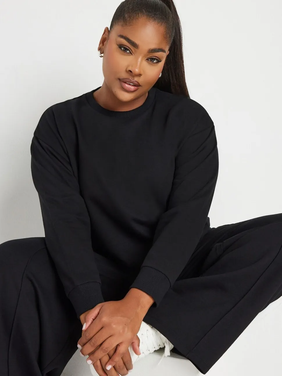 Yours Curve Black Sweatshirt & Wide Leg Joggers Set