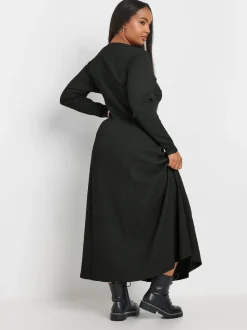 Yours Curve Black Textured Flared Maxi Dress