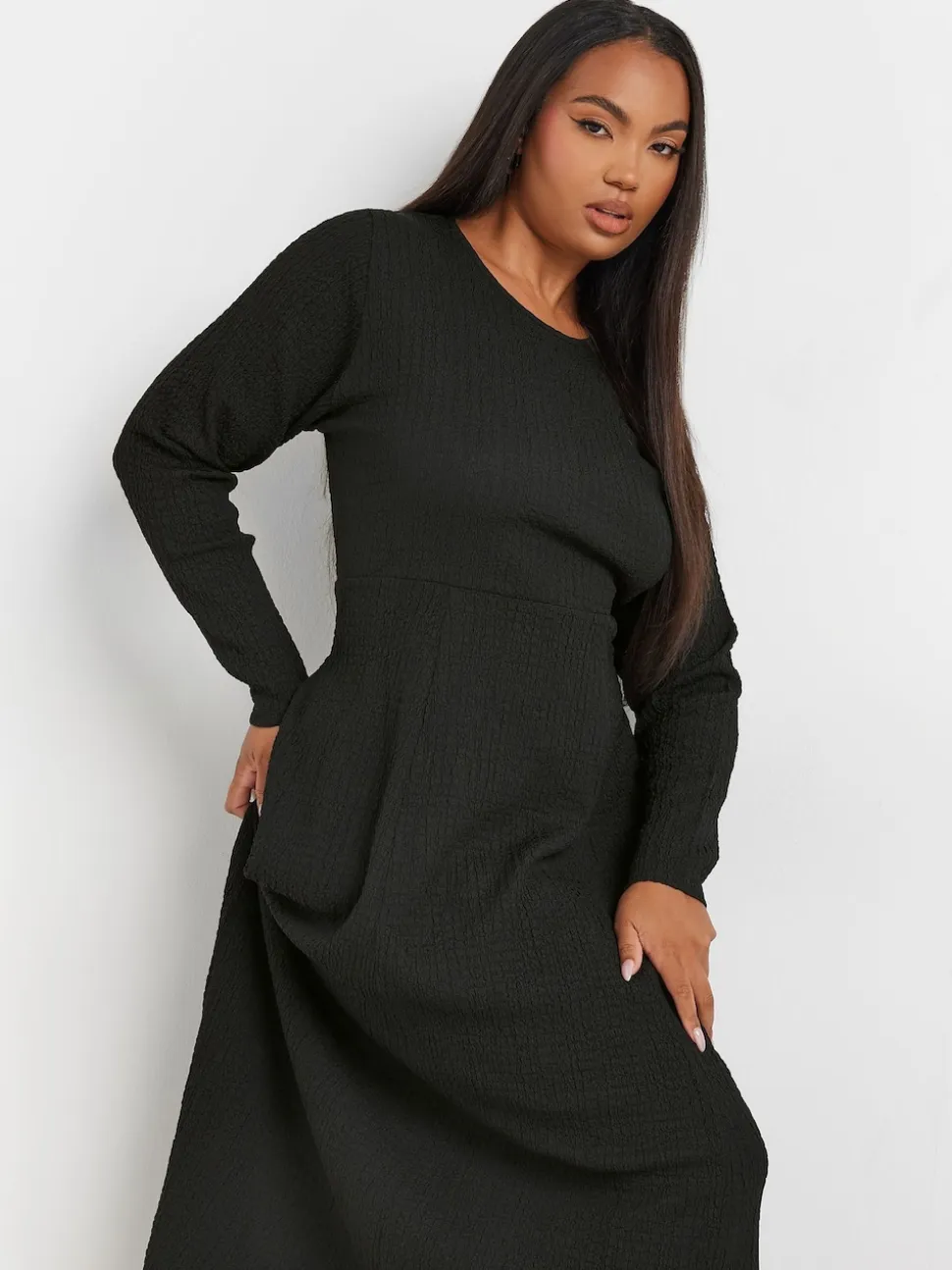Yours Curve Black Textured Flared Maxi Dress