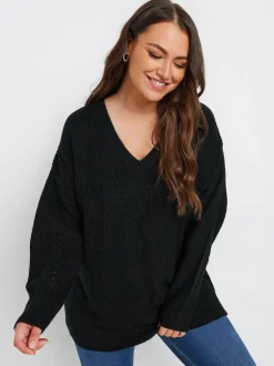 Yours Curve Black V-Neck Knitted Jumper