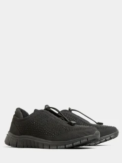 Yours Curve Black Wide Fit Titania Gem Trainers