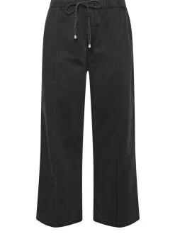 Yours Curve Black Wide Fit Wide Leg Seam Front Jeans