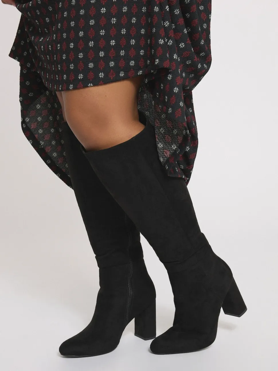 Yours Curve Black Wide Fit Wide Fit Heeled Micro Knee High Boots