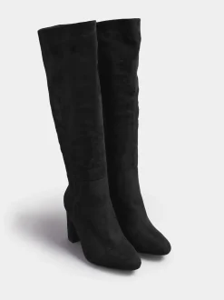 Yours Curve Black Wide Fit Wide Fit Heeled Micro Knee High Boots