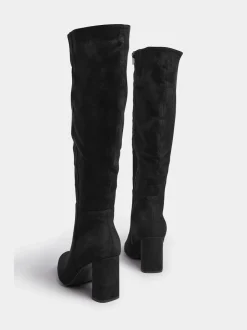 Yours Curve Black Wide Fit Wide Fit Heeled Micro Knee High Boots