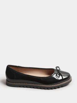 Yours Curve Black Wide Fit Ballet Patent Shoes